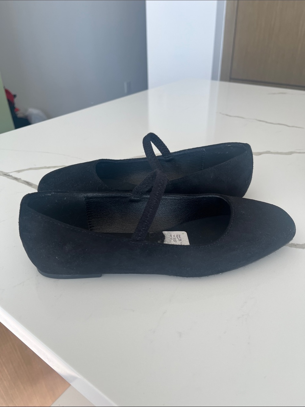 Black Squared Toe Suede Mary Jane Flats